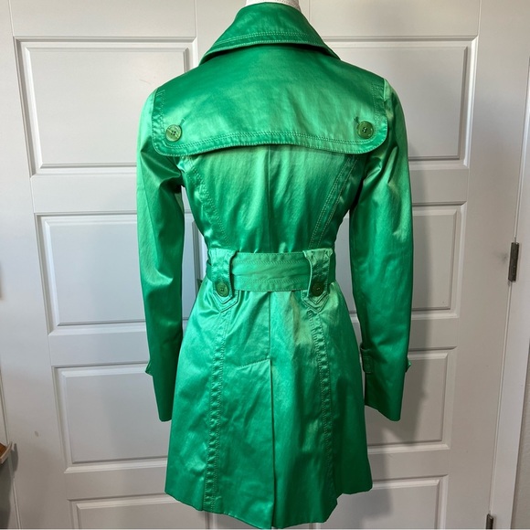 Jessica Simpson Green Double Breasted Trench Coat Belted Unique Piece XS - Picture 3 of 16